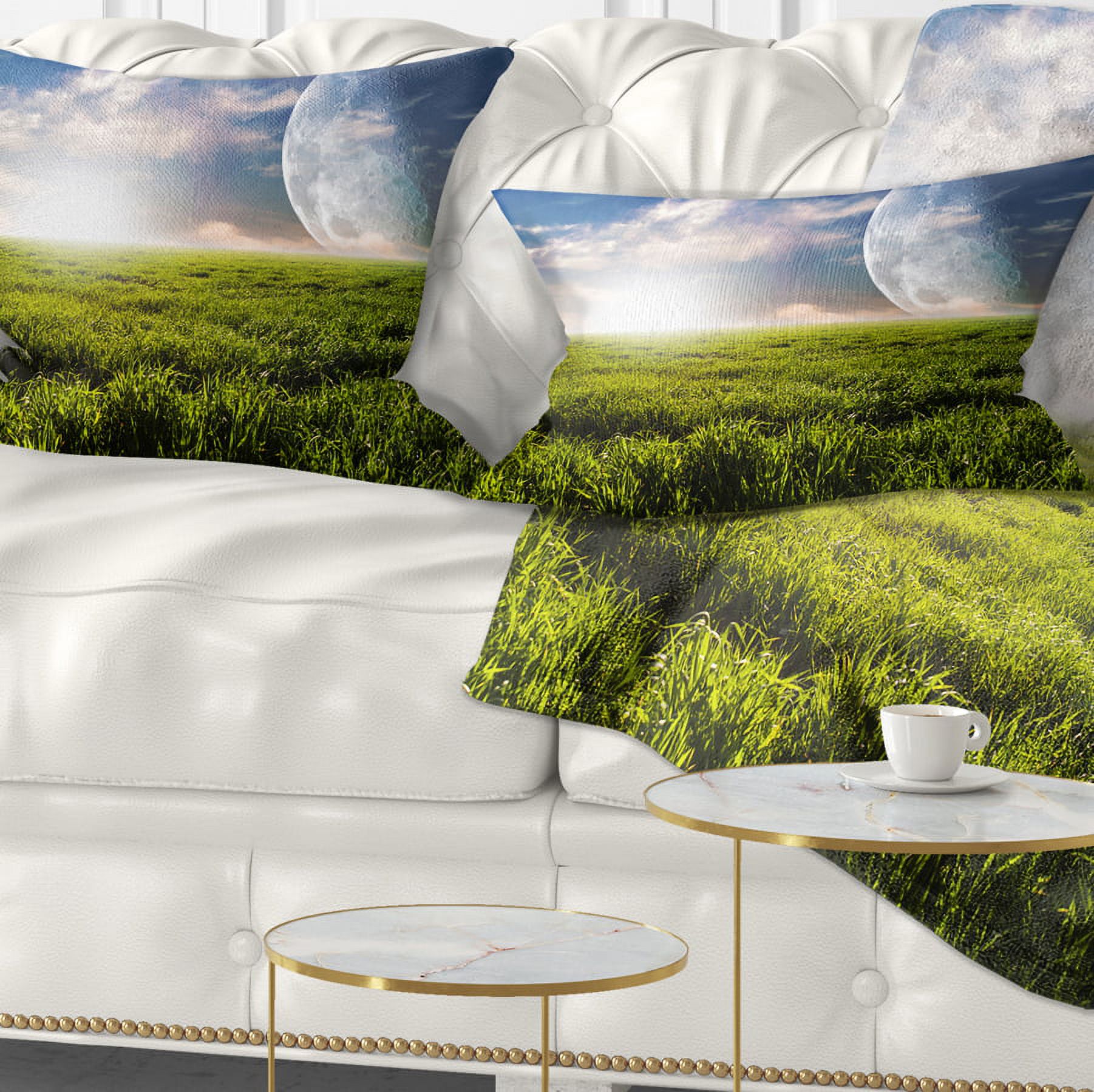Designart Green Field under Bright Sunlight - Landscape Printed Throw Pillow - 12x20