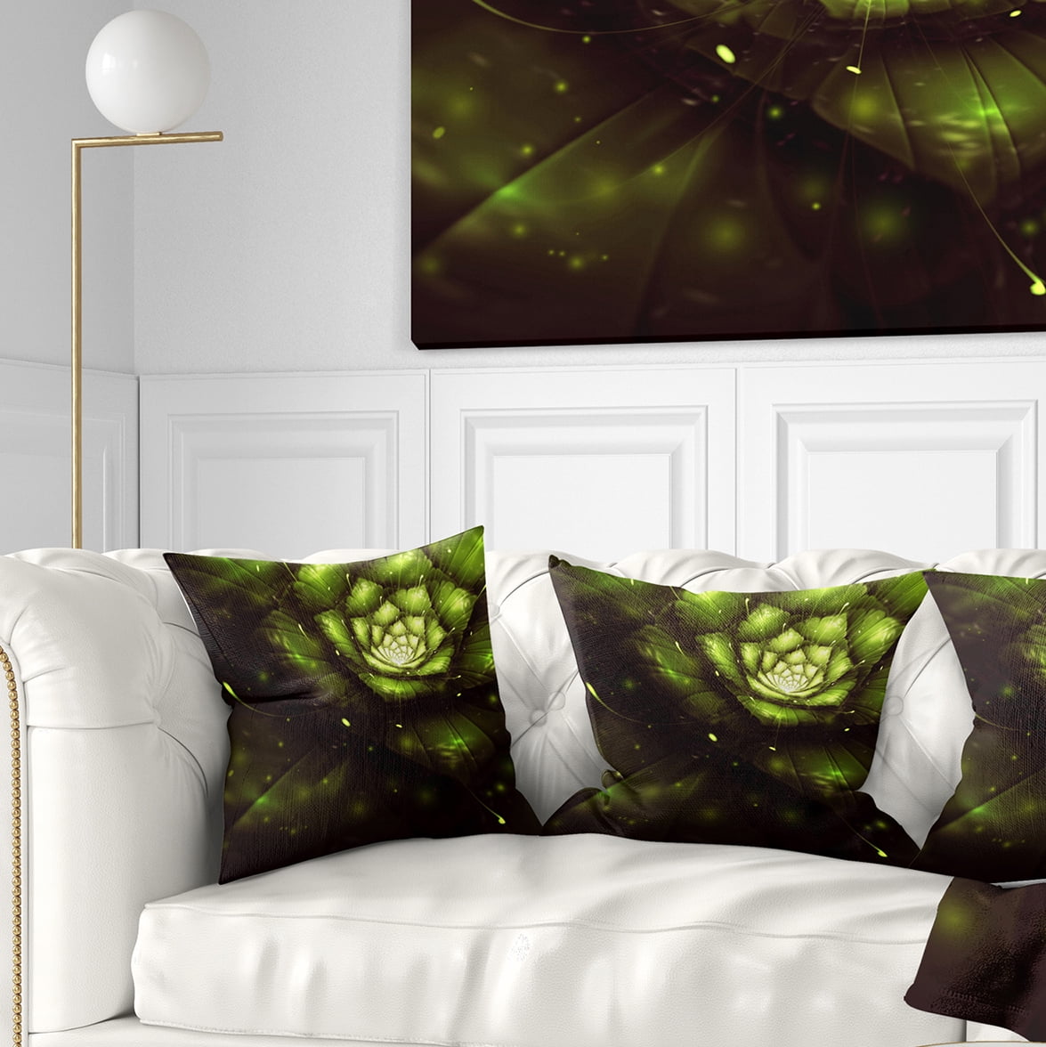 Designart Green Flower with Sun Rays - Floral Throw Pillow - 16x16