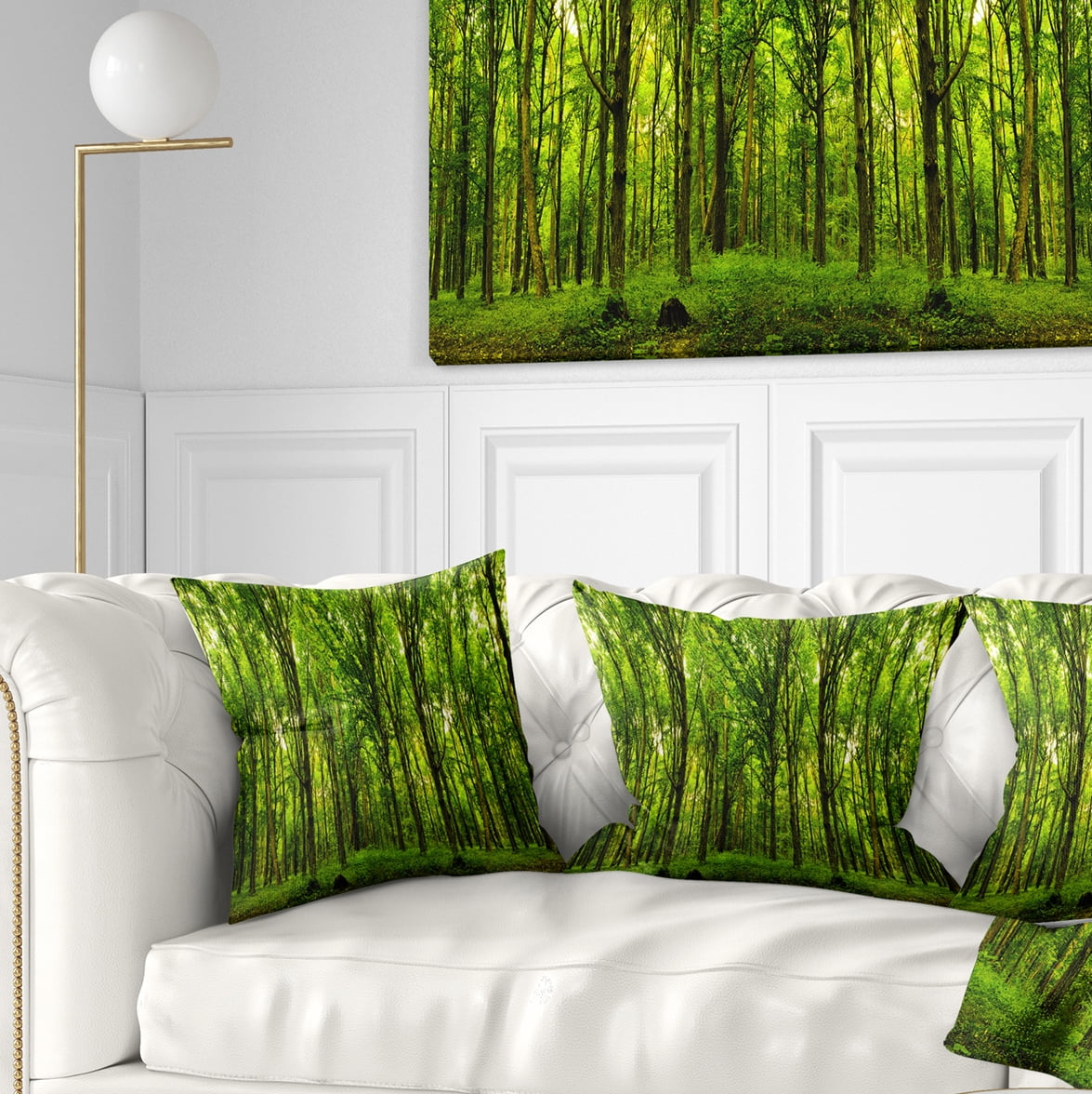 Designart Green Forest - Landscape Photo Throw Pillow - 16x16