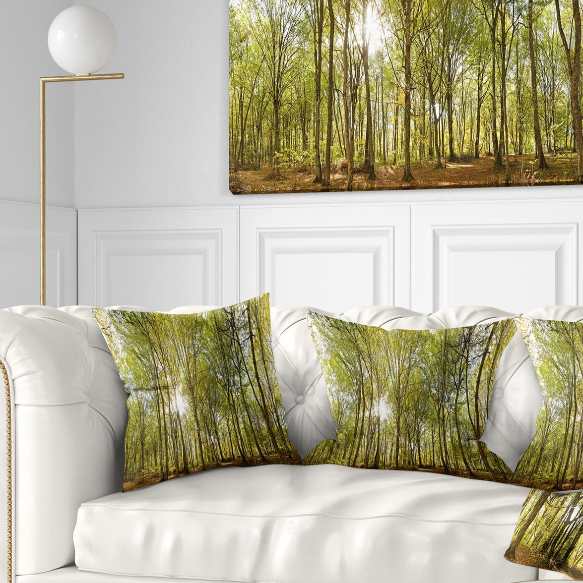 Designart Green Forest Panoramic View - Landscape Photography Throw Pillow - 16x16