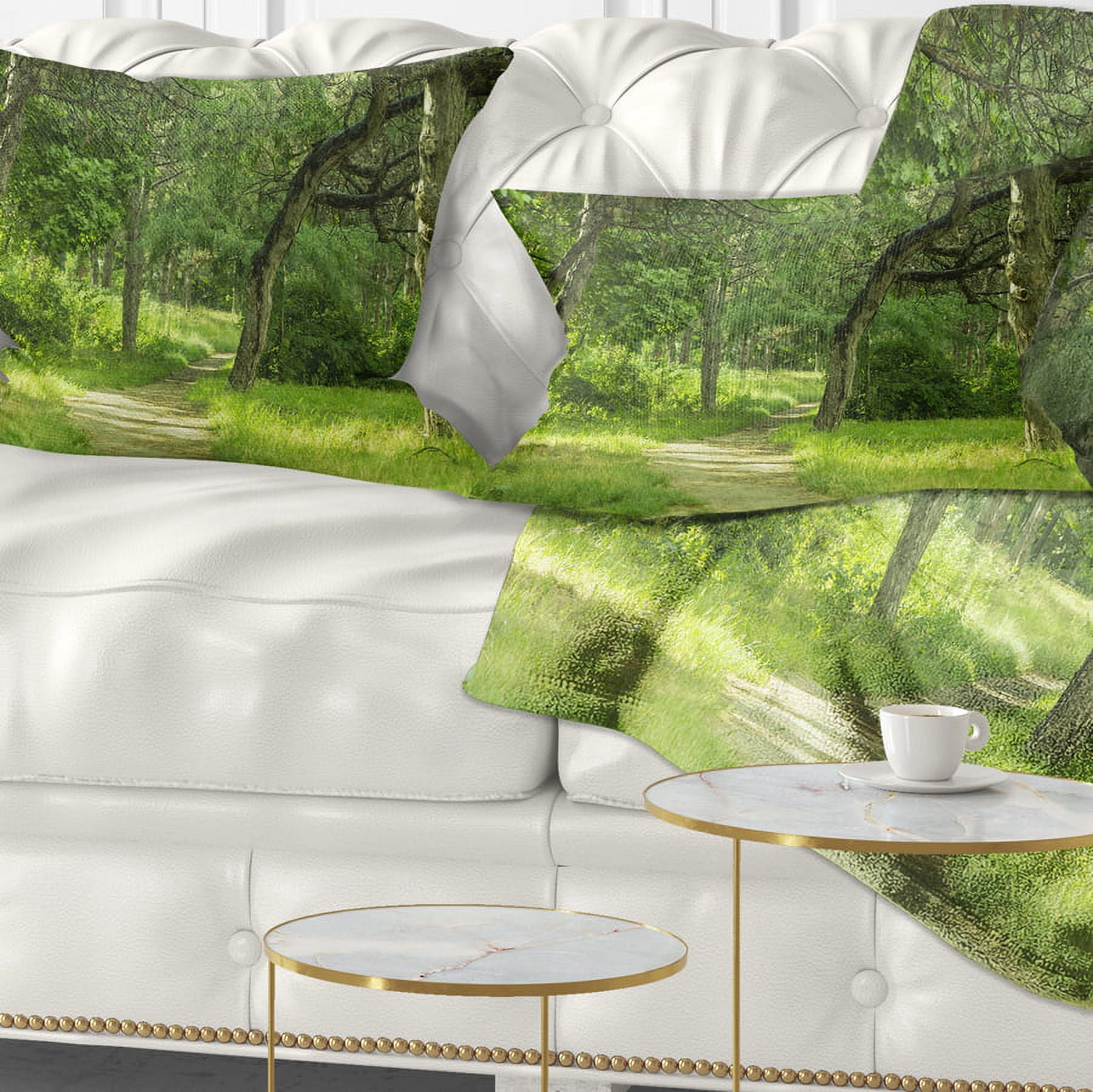 Designart Green Forest Path in Early Summer - Landscape Photography Throw Pillow - 12x20