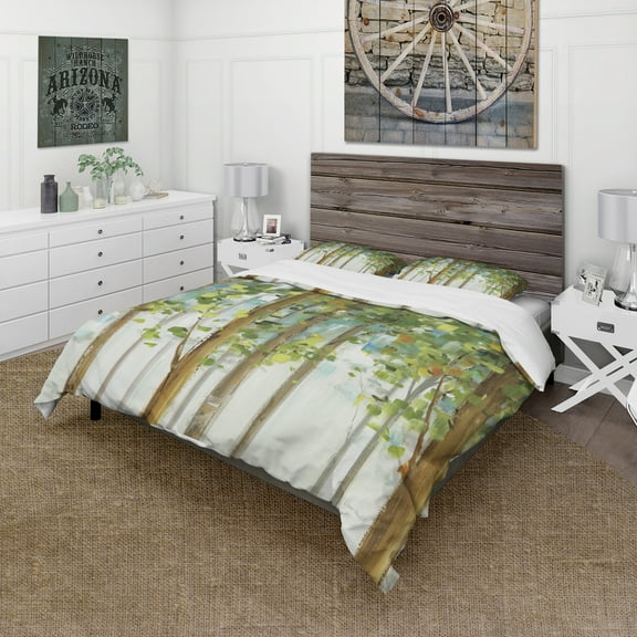 Designart 'Green Forest Study' Farmhouse Duvet Cover Set