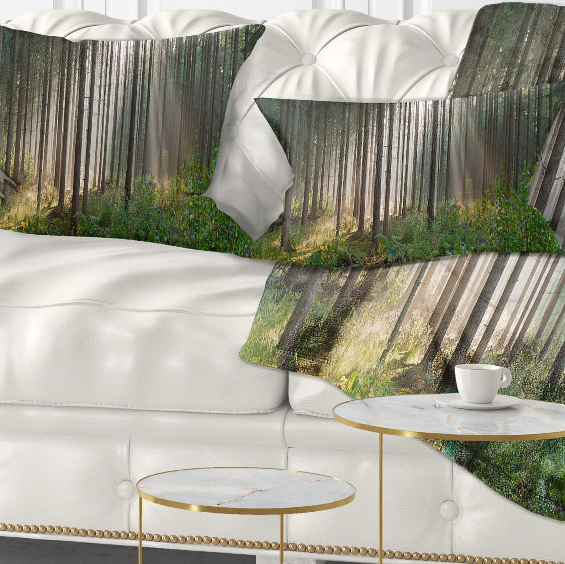 Designart Green Forest in Mist Panorama - Landscape Printed Throw Pillow - 12x20