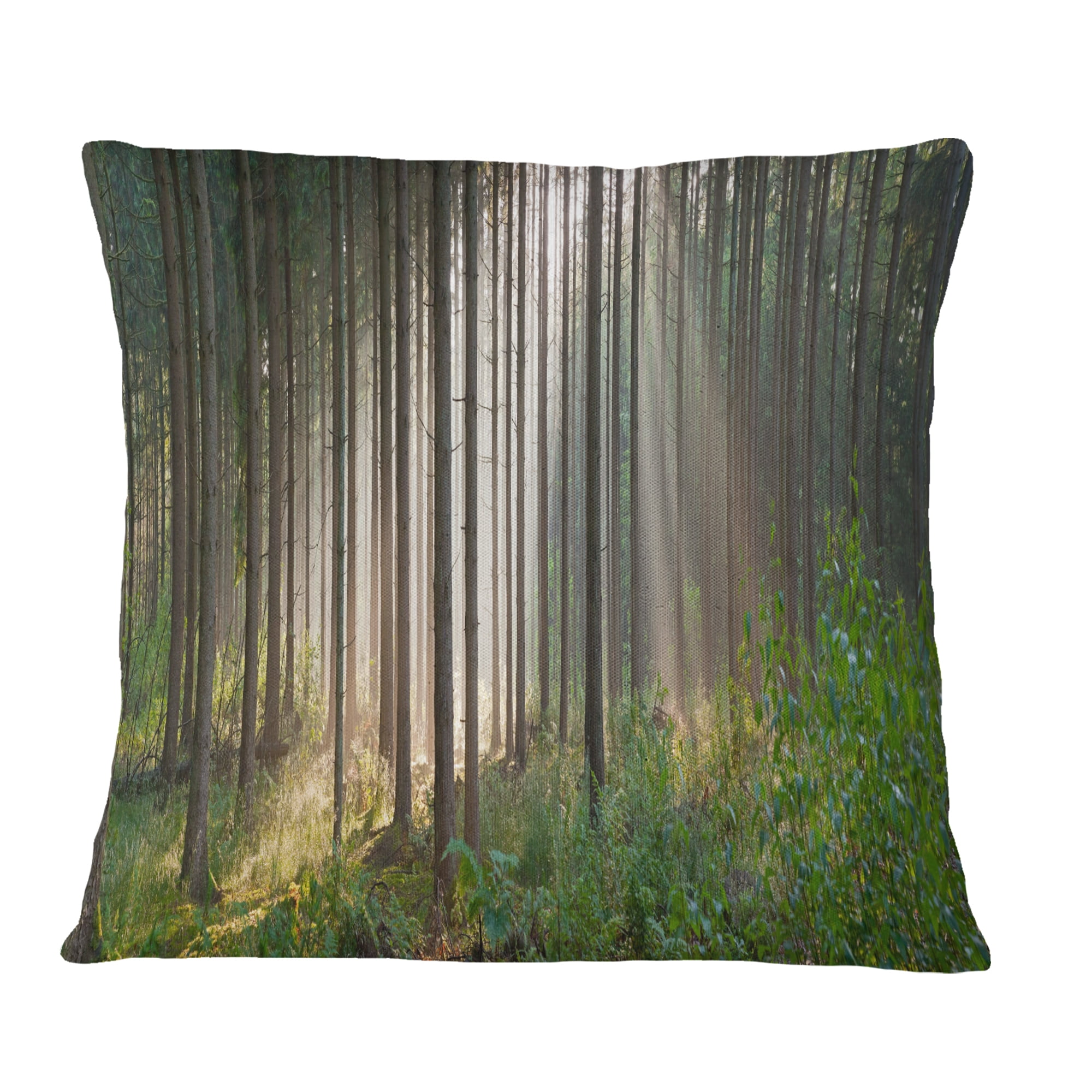 Designart Green Forest in Mist Panorama - Landscape Printed Throw Pillow - 18x18