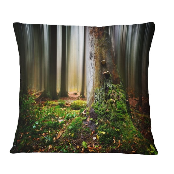 Designart Green Forest on Snowy Morning - Landscape Printed Throw Pillow - 16x16