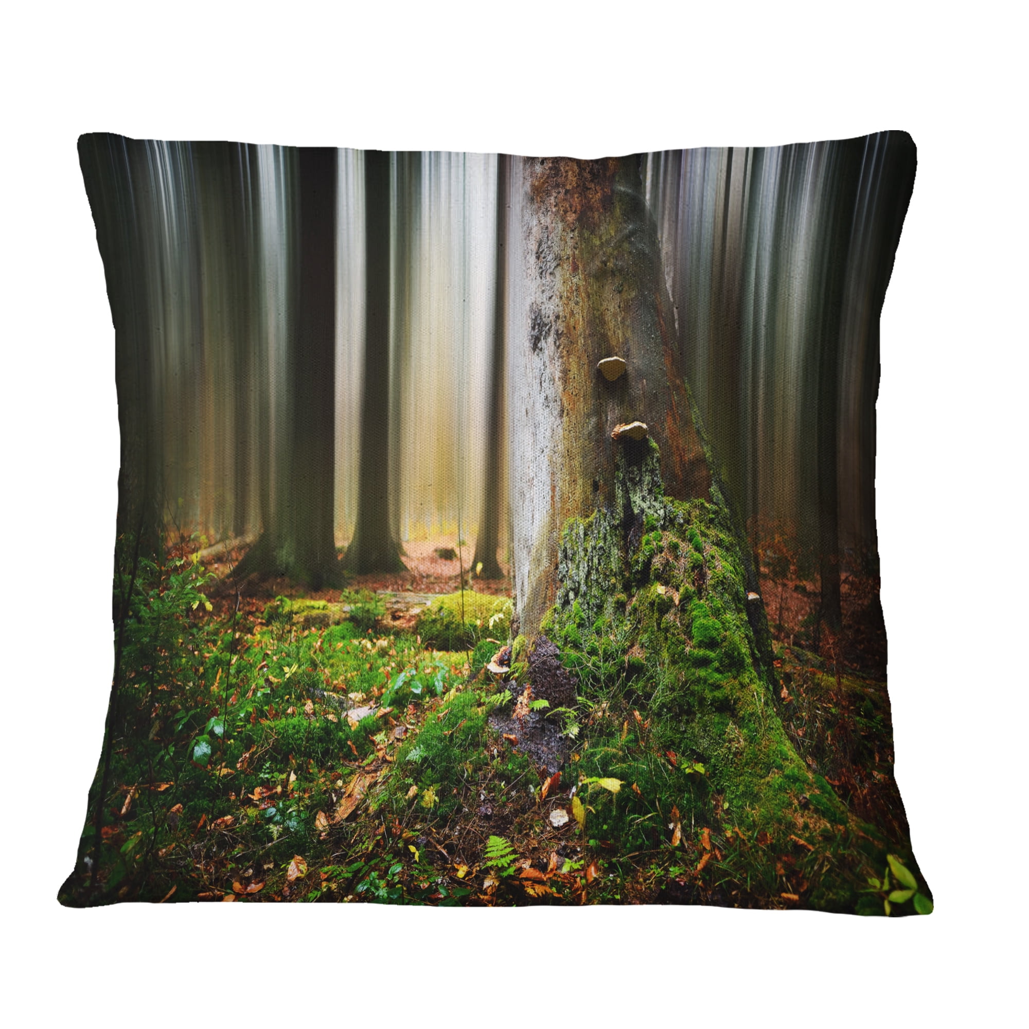Designart Green Forest on Snowy Morning - Landscape Printed Throw Pillow - 18x18