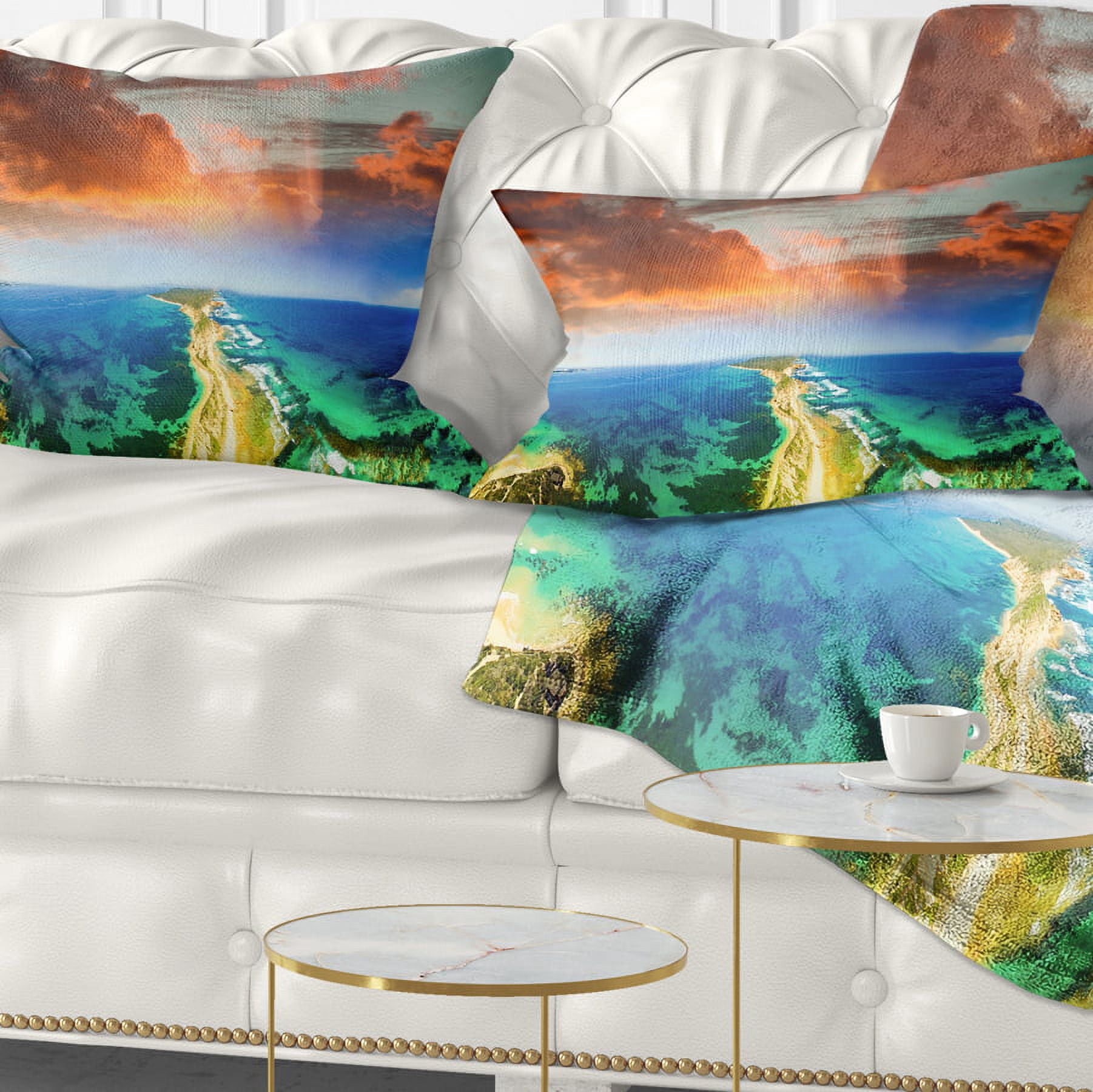 Designart Green Fort Nepean Road from Helicopter - Landscape Printed Throw Pillow - 12x20