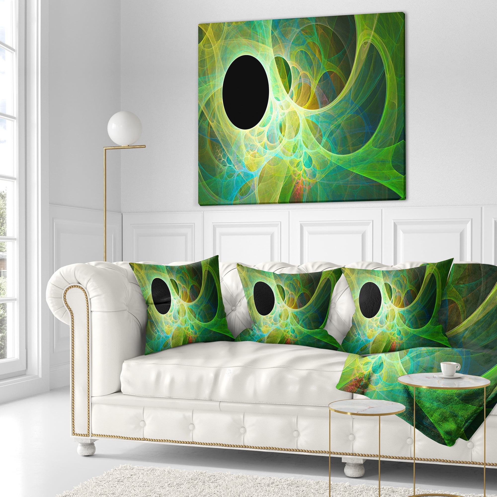 Designart Green Fractal Angel Wings - Abstract Throw Pillow - 18x18