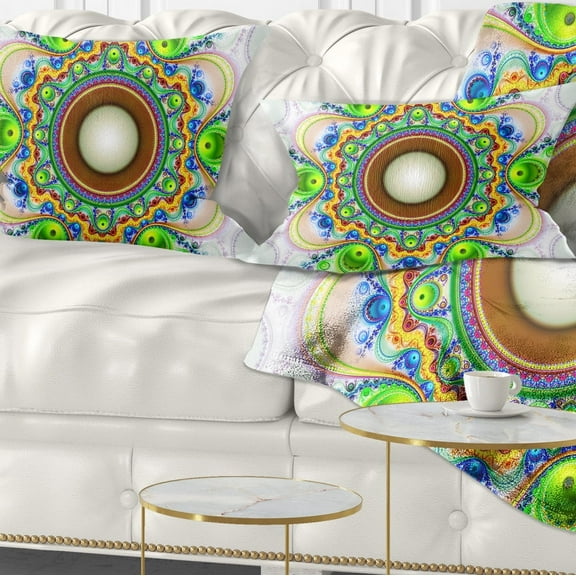 Designart Green Fractal Circles and Waves - Abstract Throw Pillow - 12x20