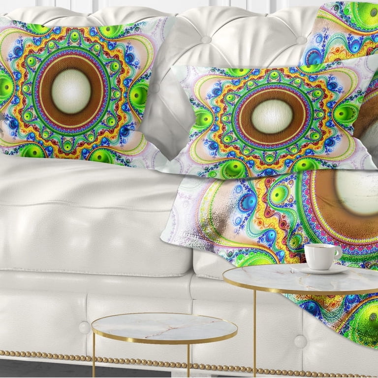 Designart Green Fractal Circles and Waves Abstract Throw Pillow