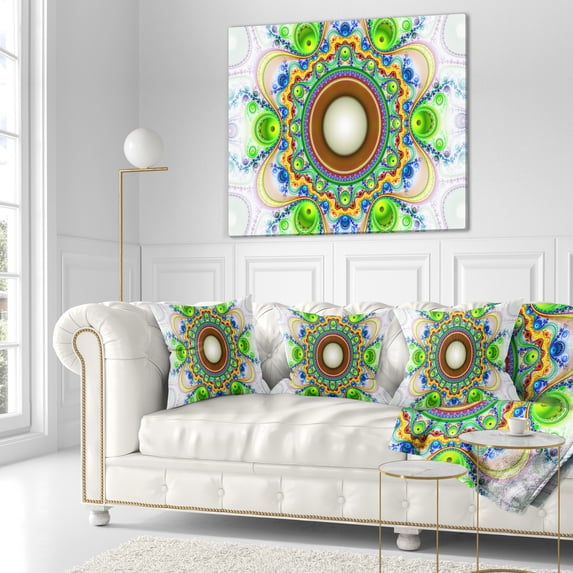 Designart Green Fractal Circles and Waves - Abstract Throw Pillow - 18x18