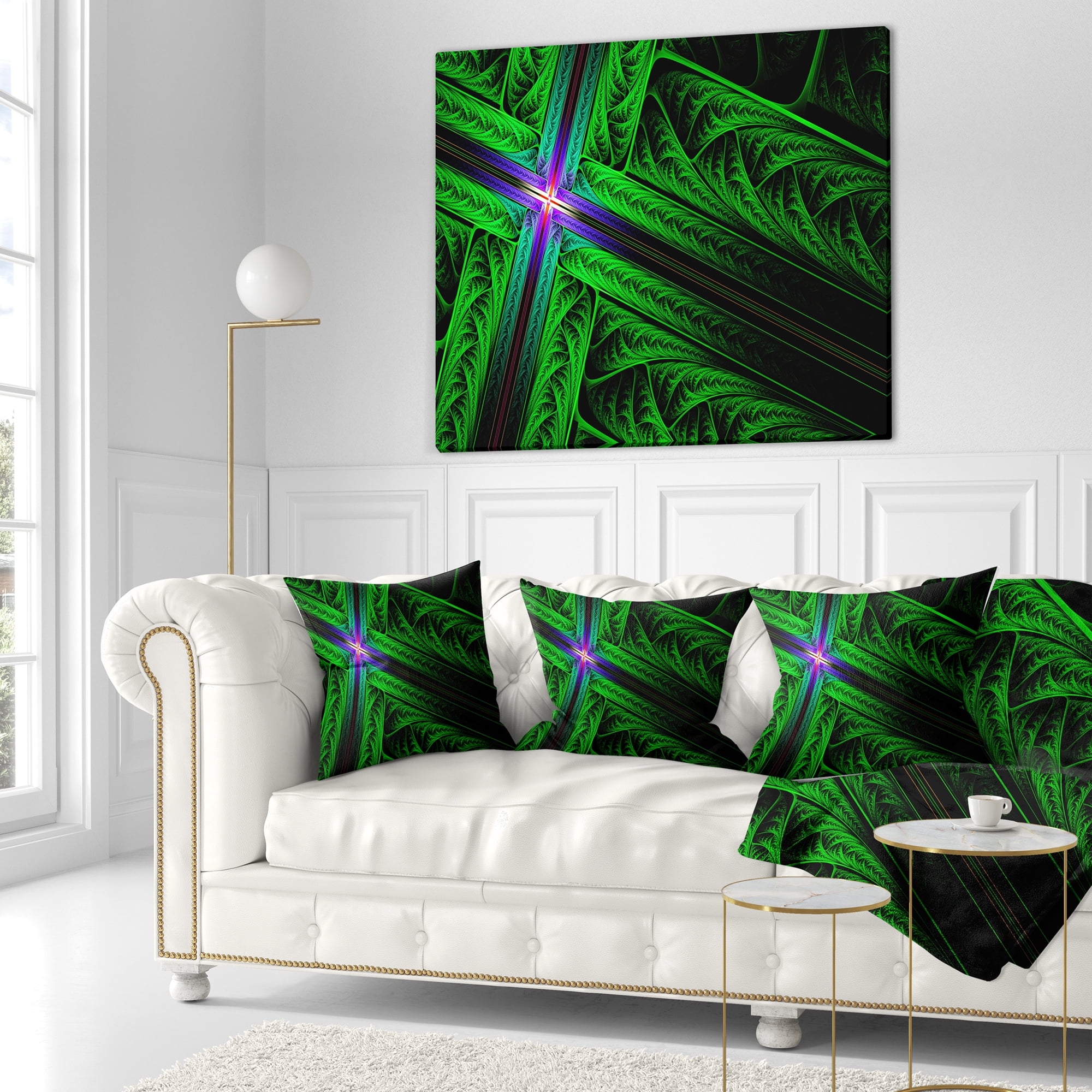 Designart Green Fractal Cross Design - Abstract Throw Pillow - 16x16