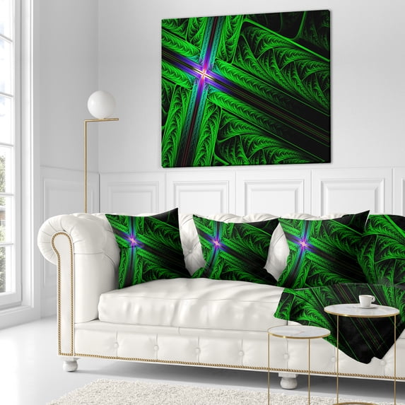 Designart Green Fractal Cross Design - Abstract Throw Pillow - 16x16