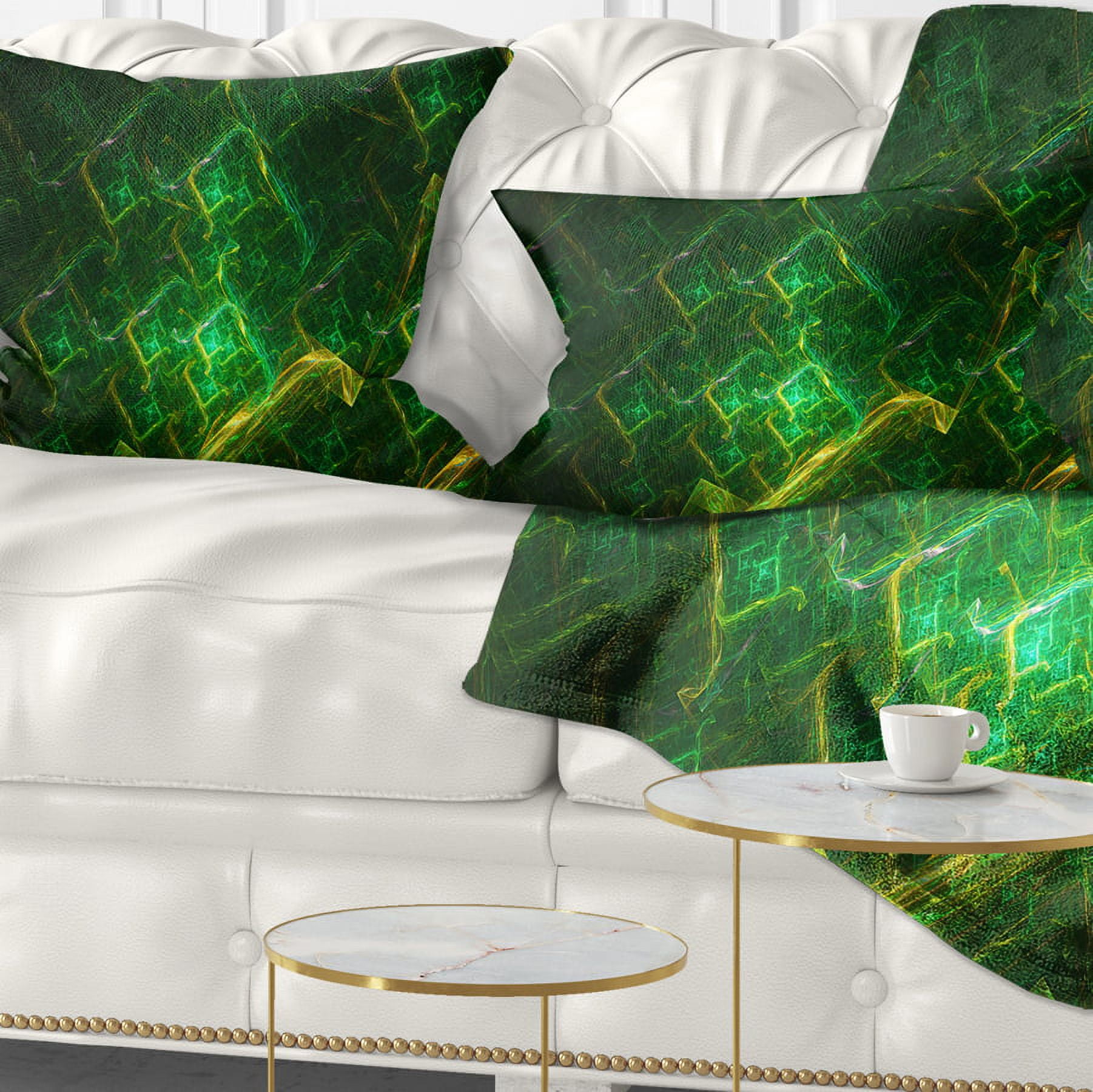 Designart Green Fractal Electric Lightning - Abstract Throw Pillow - 12x20