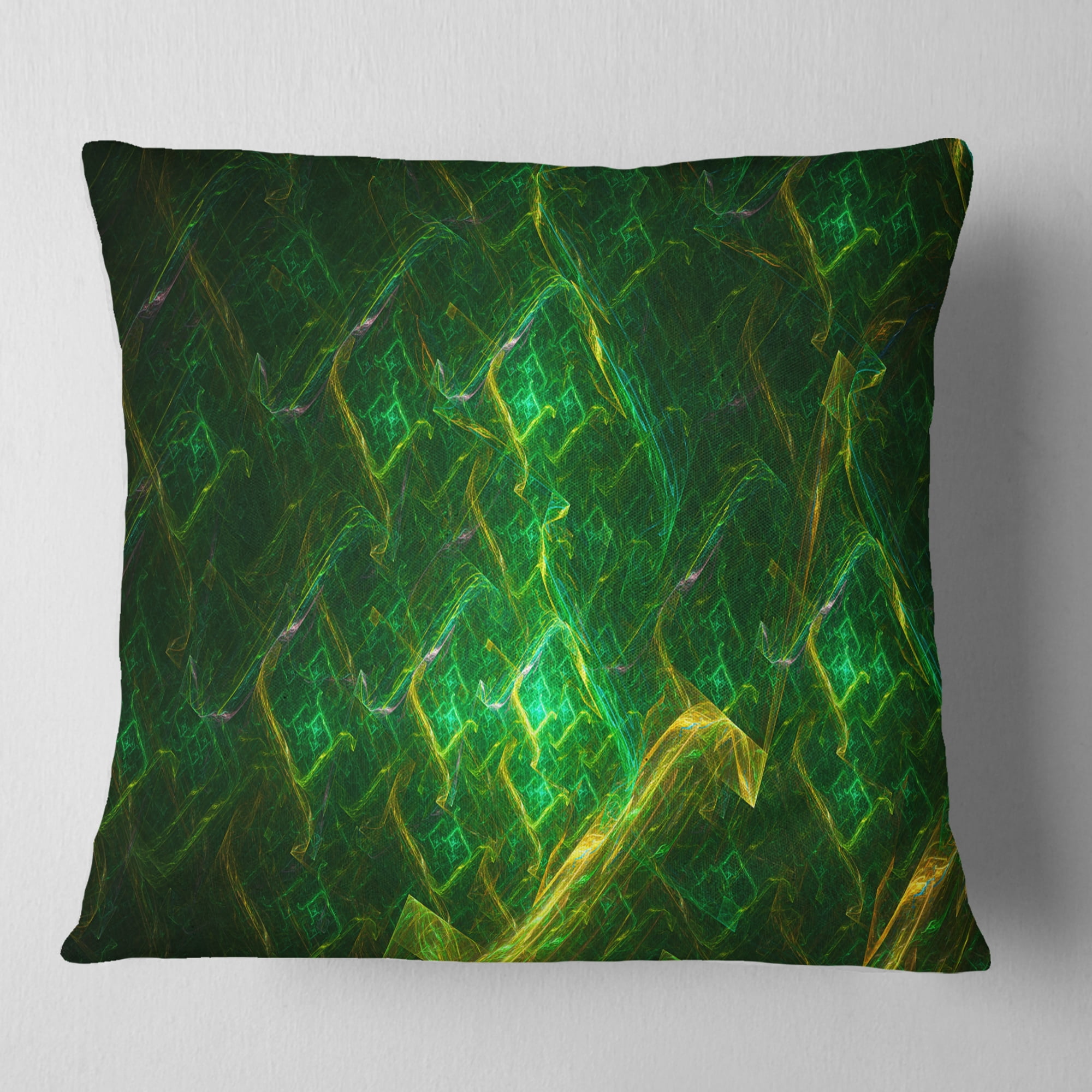 Designart Green Fractal Electric Lightning - Abstract Throw Pillow - 16x16