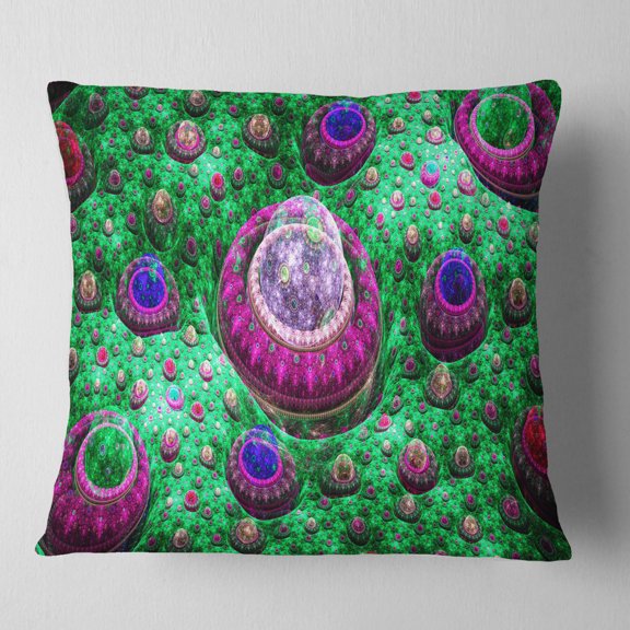 Designart Green Fractal Exotic Planet - Abstract Throw Pillow - 16x16
