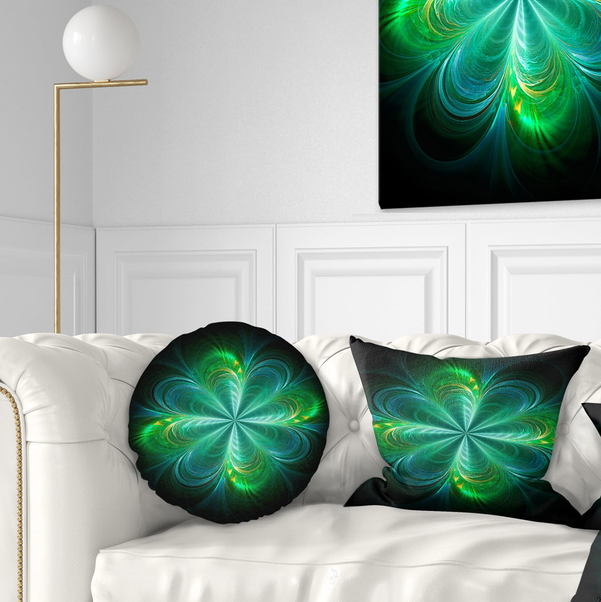 Designart Green Fractal Flower Blooming - Abstract Throw Pillow - 12x20