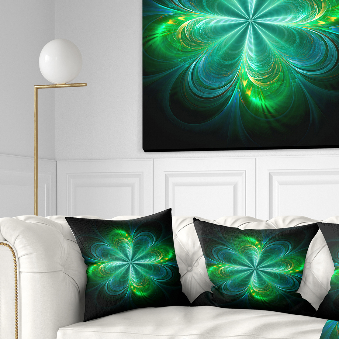 Designart Green Fractal Flower Blooming - Abstract Throw Pillow - 18x18