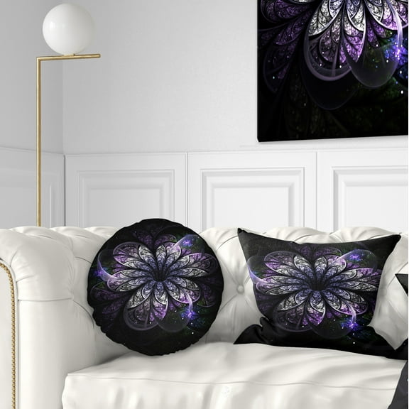 Designart Green Fractal Flower in Dark - Floral Throw Pillow - 12x20