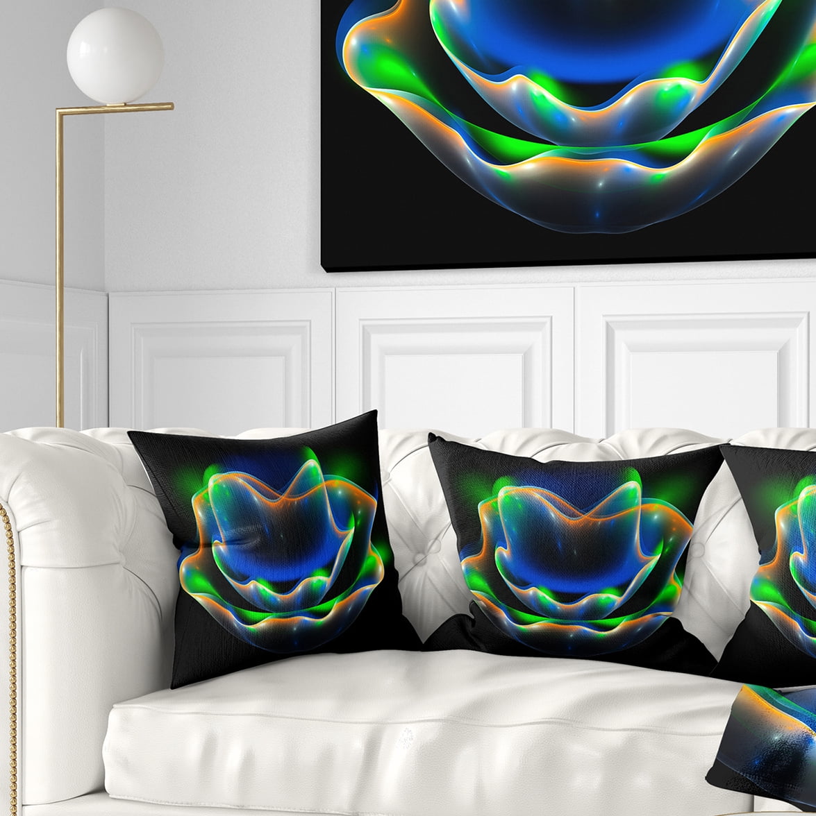 Designart Green Fractal Flower in Dark - Floral Throw Pillow - 16x16