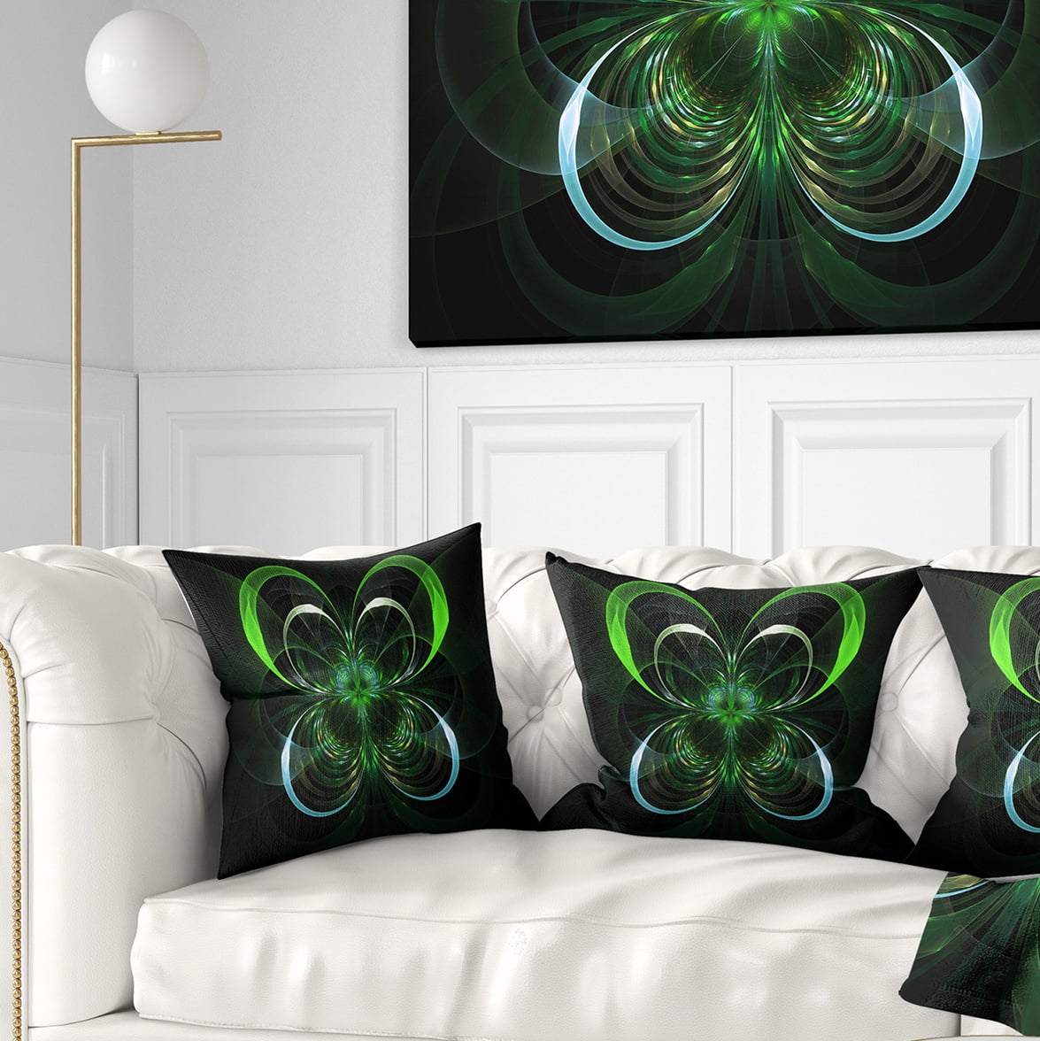 Designart Green Fractal Flower in Dark - Floral Throw Pillow - 18x18