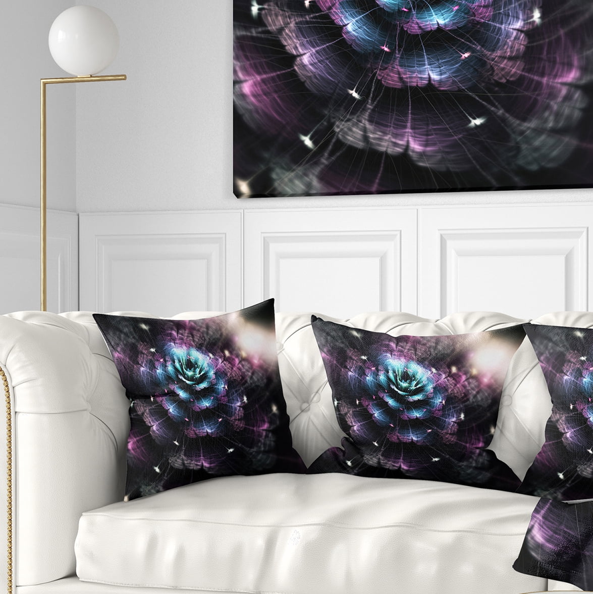 Designart Green Fractal Flower in Dark - Floral Throw Pillow - 18x18
