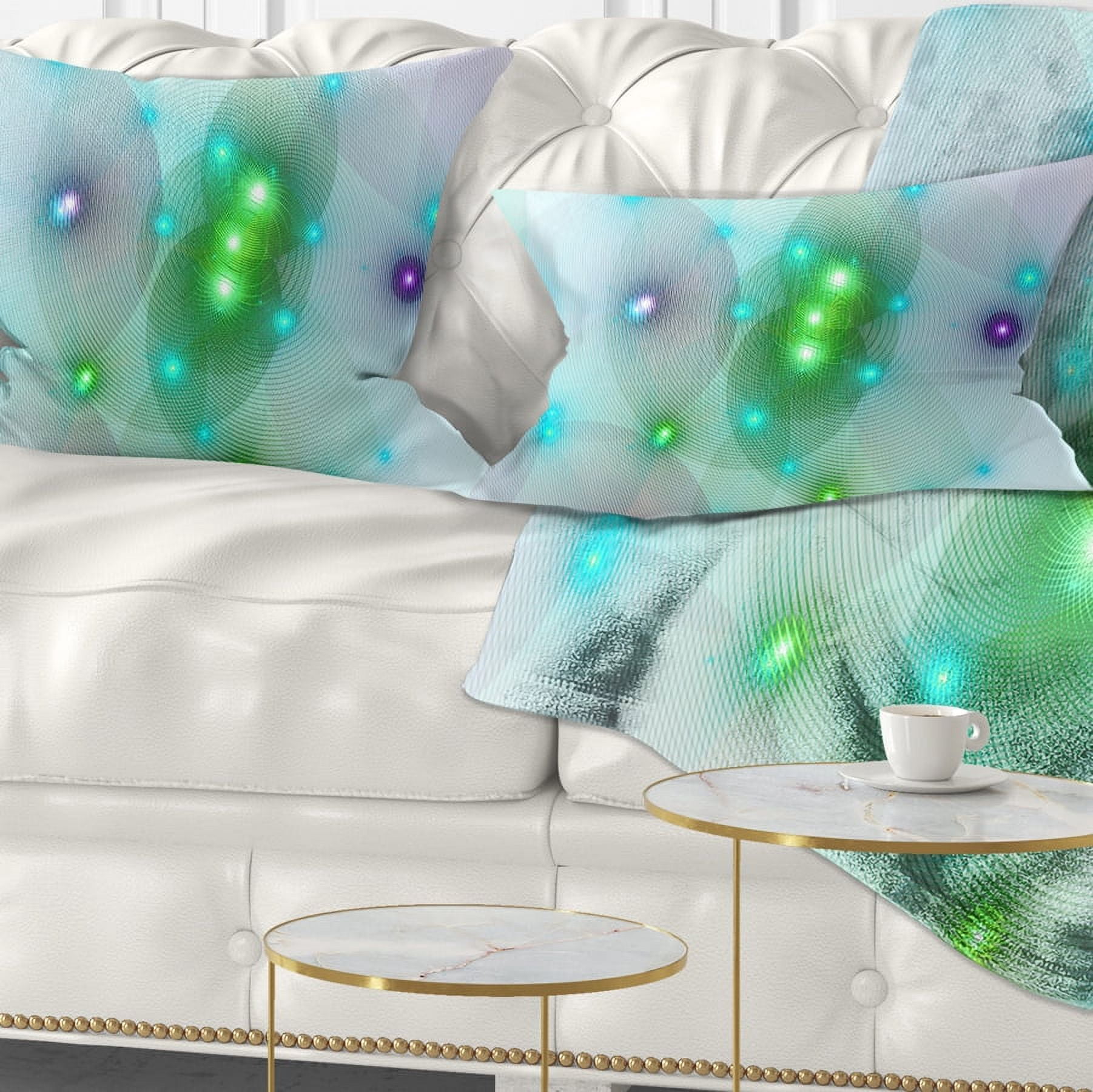 Designart Green Fractal Lights in Fog - Abstract Throw Pillow - 12x20