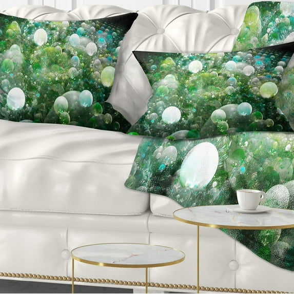 Designart Green Fractal Molecule Pattern - Abstract Throw Pillow - 12x20