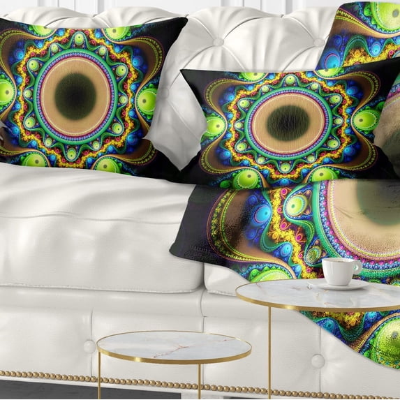 Designart Green Fractal Pattern with Circles - Abstract Throw Pillow - 12x20