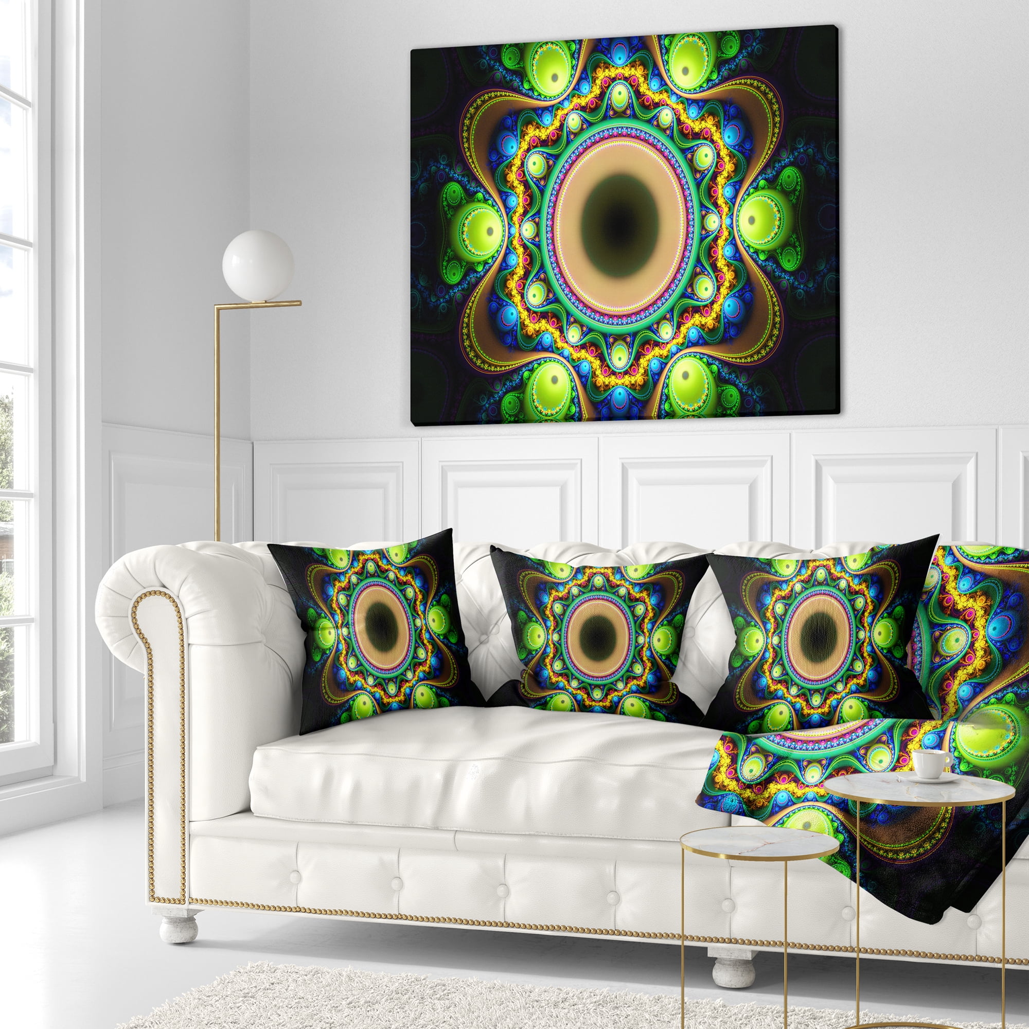 Designart Green Fractal Pattern with Circles - Abstract Throw Pillow - 18x18