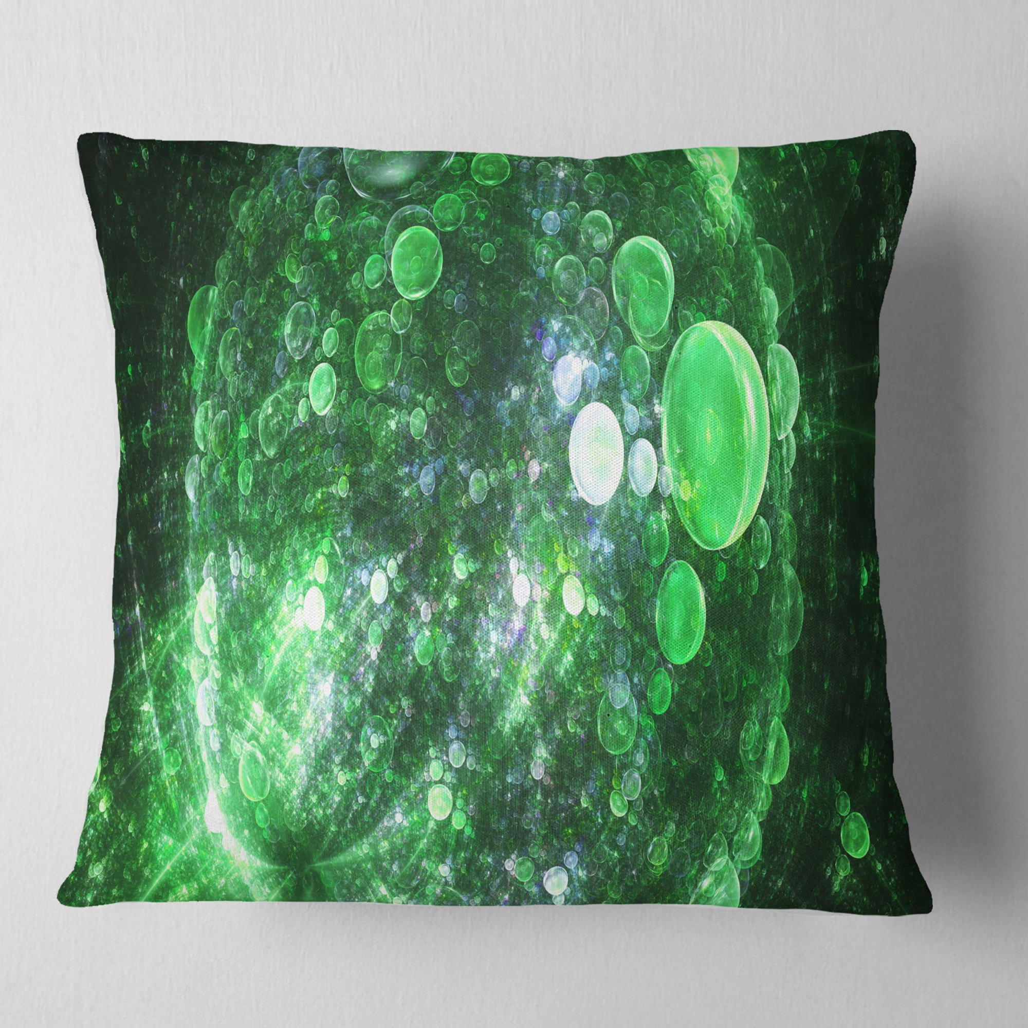 Designart Green Fractal Planet of Bubbles - Abstract Throw Pillow - 18x18