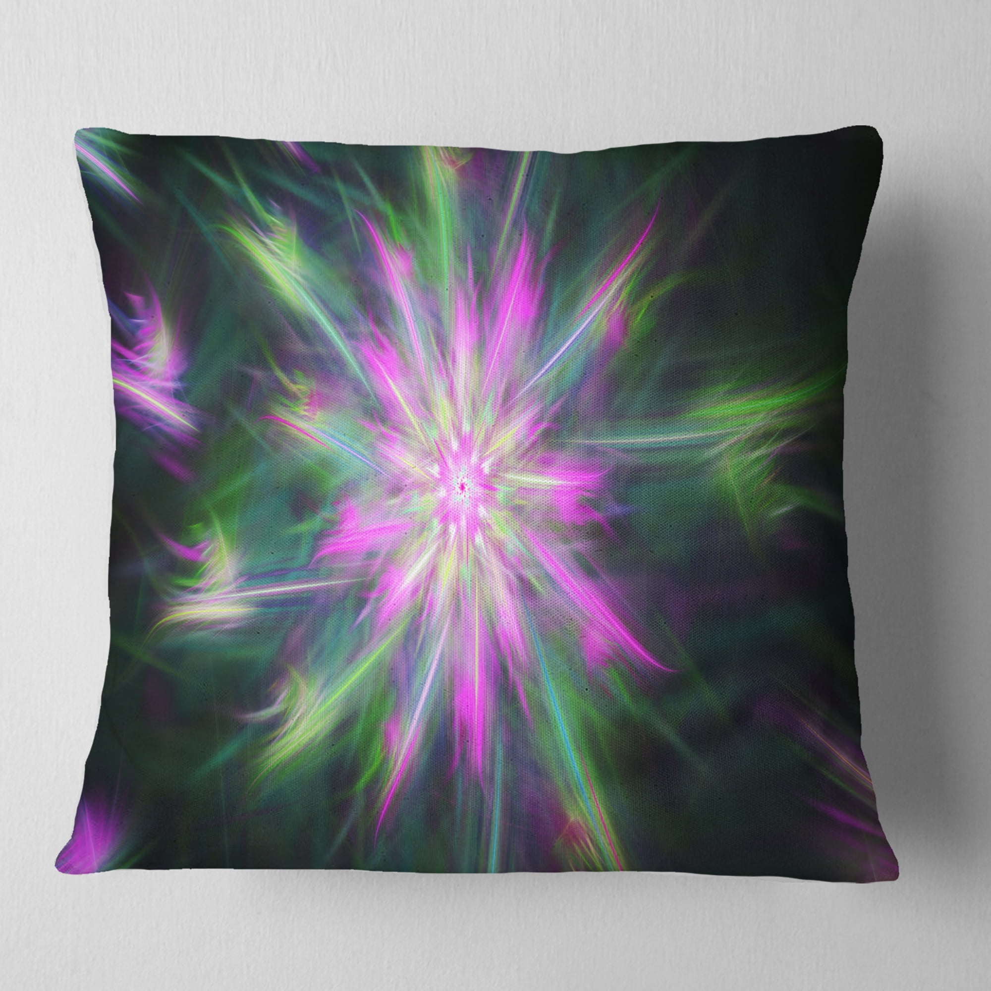Designart Green Fractal Shining Bright Star - Abstract Throw Pillow - 16x16