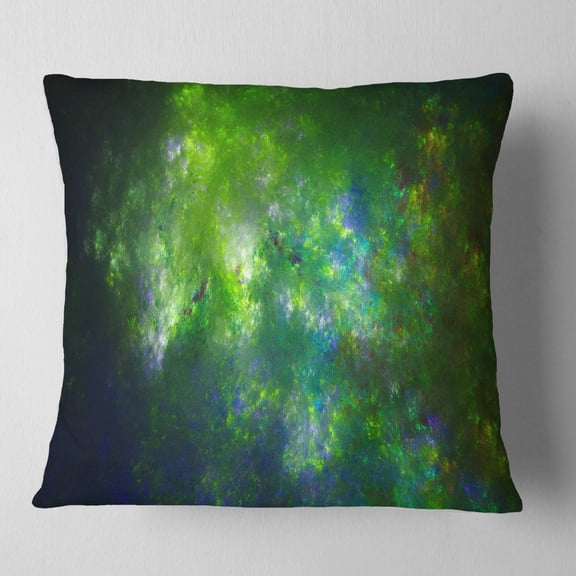 Designart Green Fractal Sky with Blur Stars - Abstract Throw Pillow - 16x16