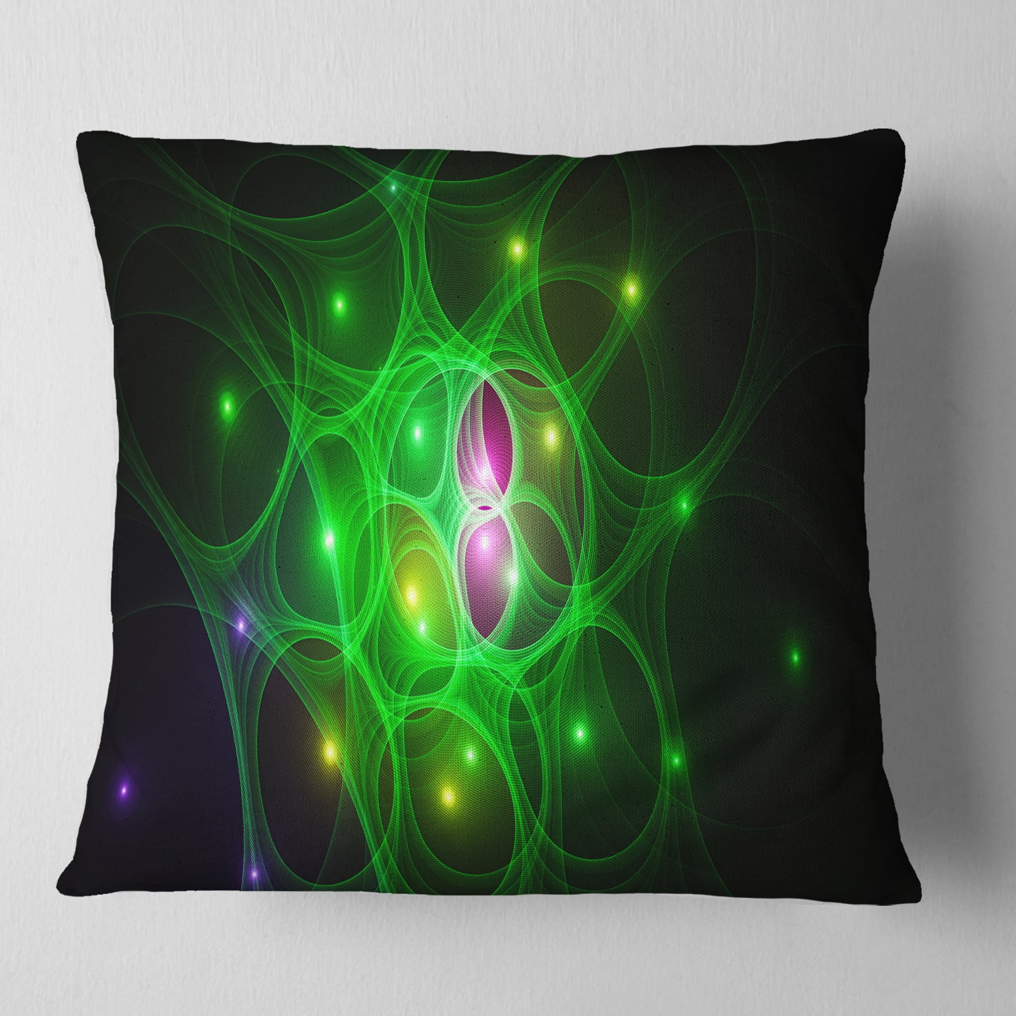Designart Green Fractal Space Circles - Abstract Throw Pillow - 18x18