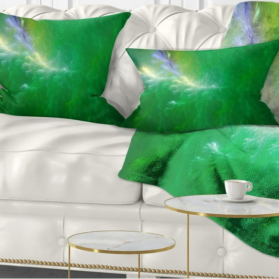 Designart Green Fractal Thunder Sky - Abstract Throw Pillow - 12x20