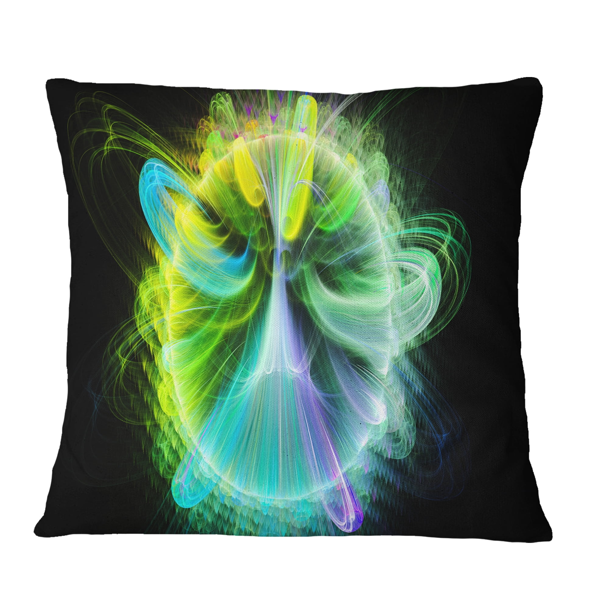 Designart Green Fractal Vortices of Energy - Floral Throw Pillow - 18x18