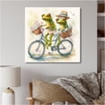 thumbnail image 1 of Designart "Green Frogs Riding A Bike" Animal Frog Canvas Art Print, 1 of 5