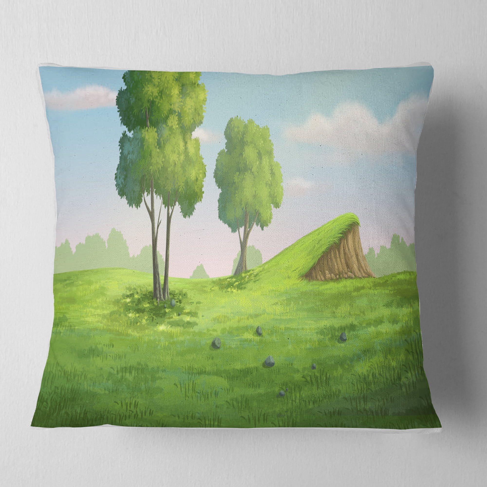 Designart Green Garden with Mound and Trees - Landscape Wall Throw Pillow - 16x16