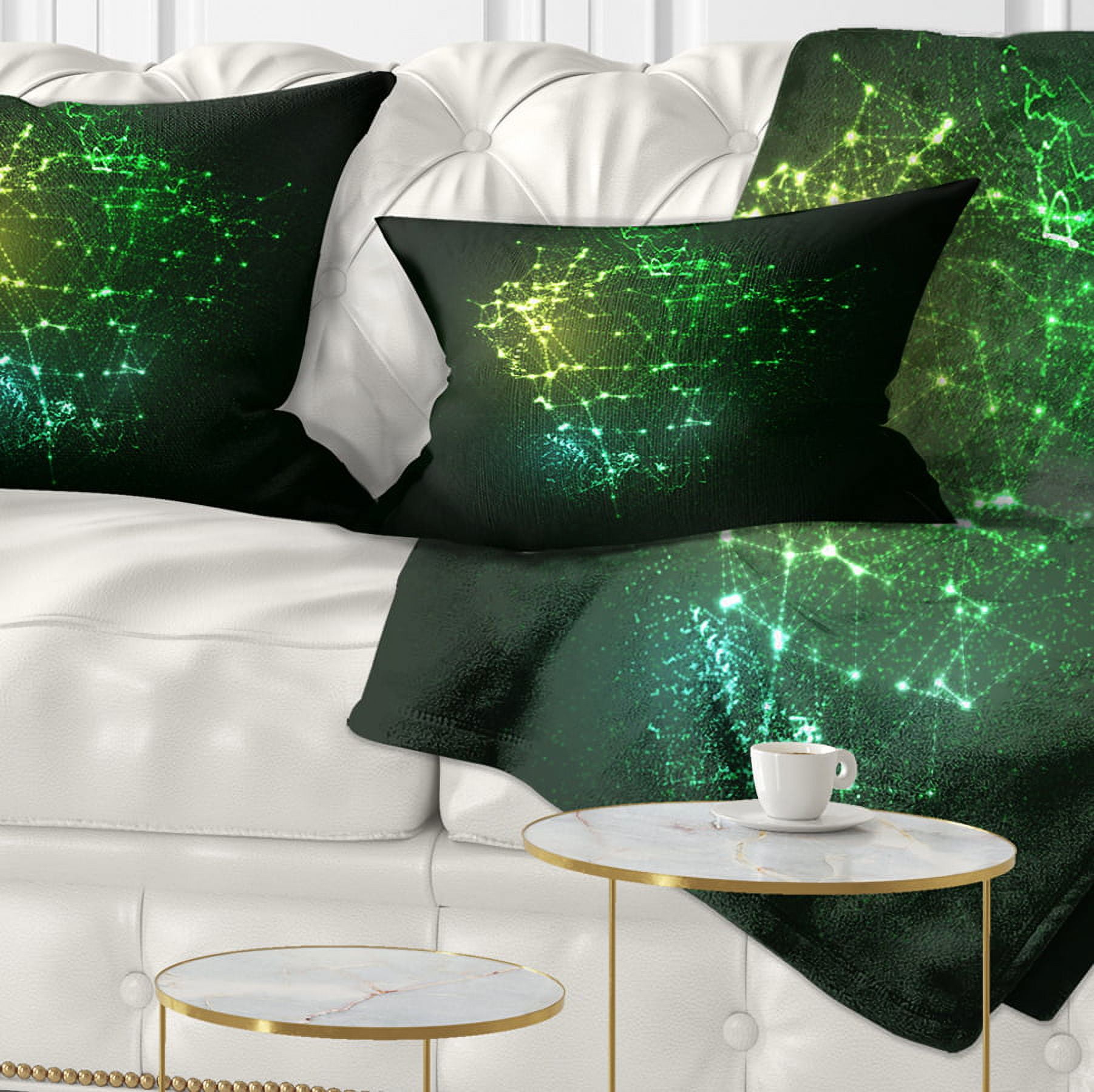 Designart Green Glowing Particles - Abstract Throw Pillow - 12x20