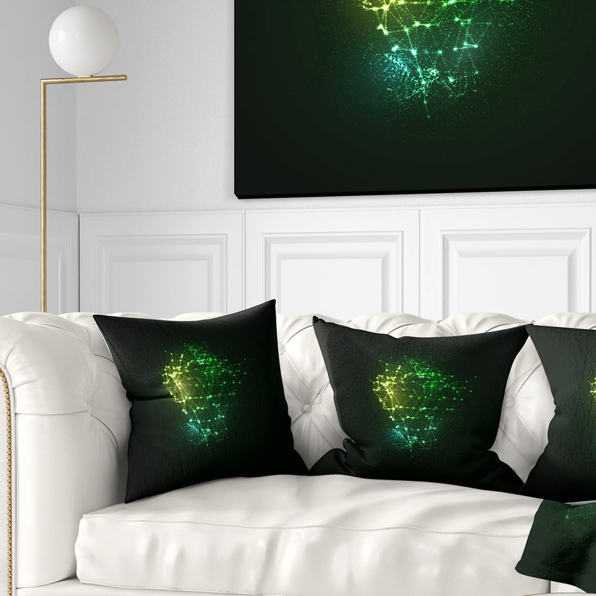 Designart Green Glowing Particles - Abstract Throw Pillow - 18x18
