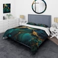 thumbnail image 1 of Designart "Green & Gold Geode Marbling" Abstract Marble Bedding Covert Set - Modern Gold Abstract Bed Set With 2 Shams, 1 of 6