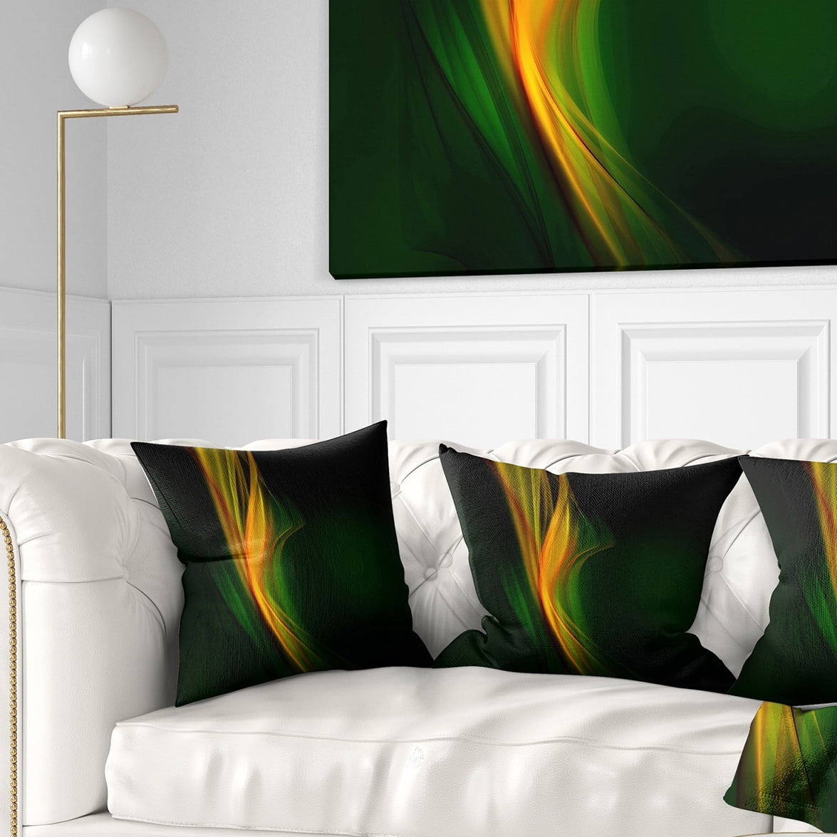 Designart Green Gold Upright Waves - Abstract Throw Pillow - 18x18