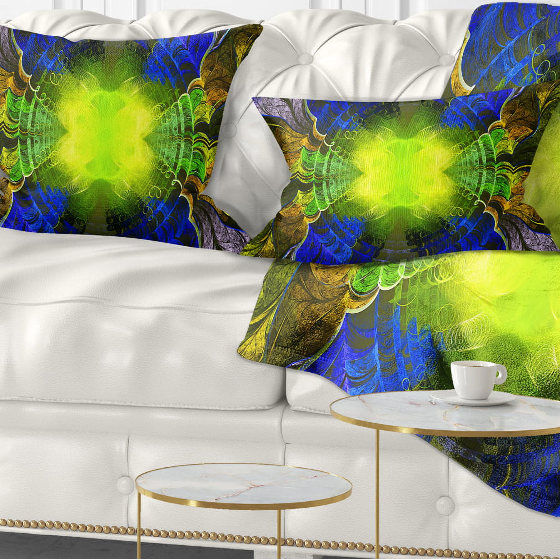 Designart Green Golden Fractal Stained Glass - Abstract Throw Pillow - 12x20