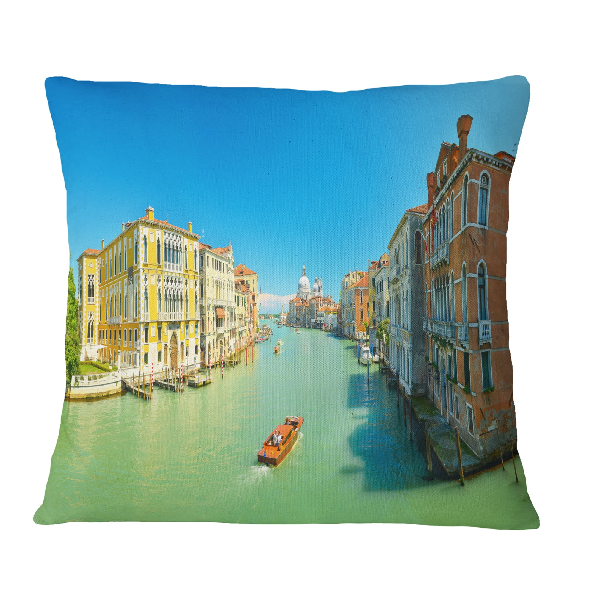 Designart Green Grand Canal Venice - Landscape Printed Throw Pillow - 18x18