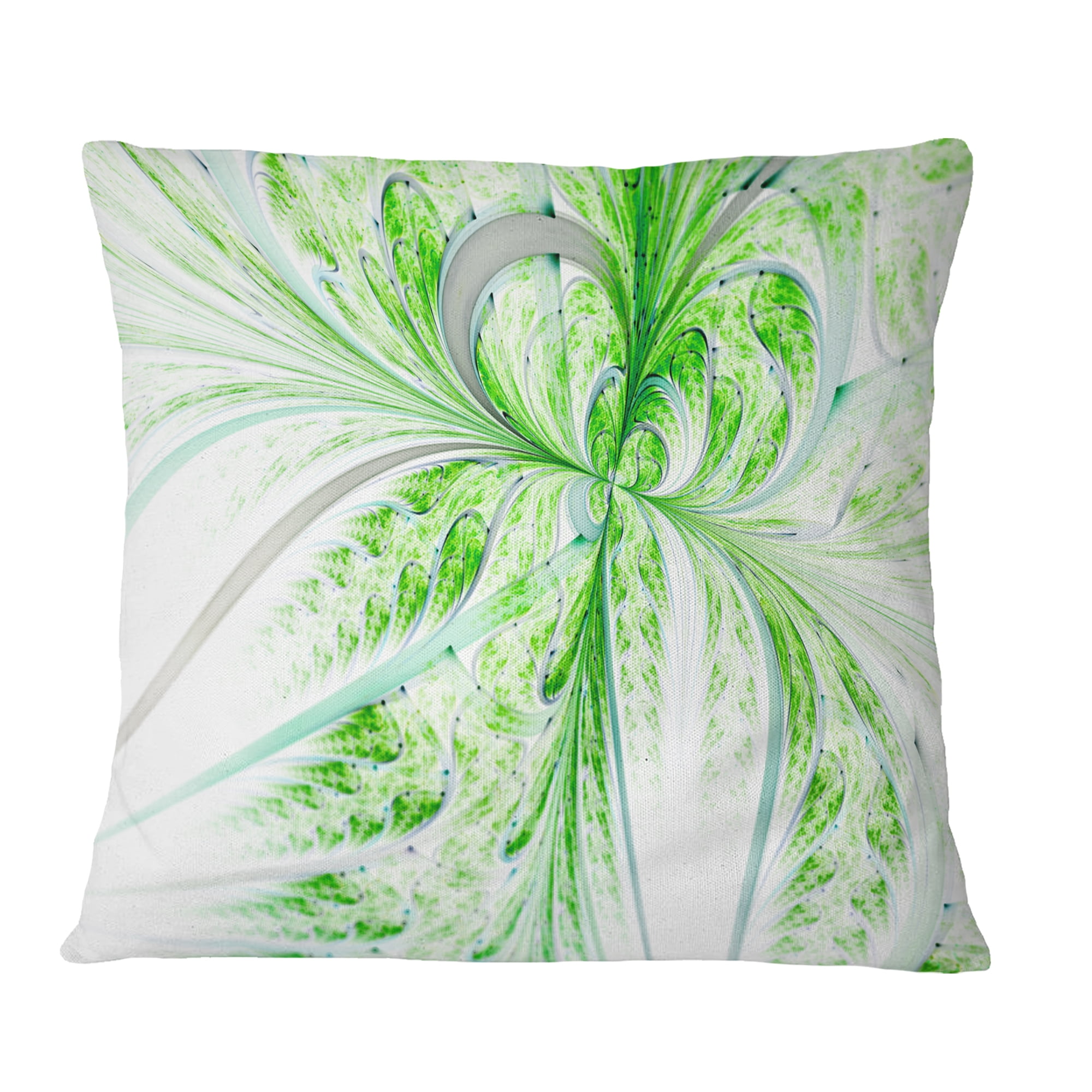 Designart Green Grungy Floral Fractal Shapes - Floral Throw Pillow - 12x20