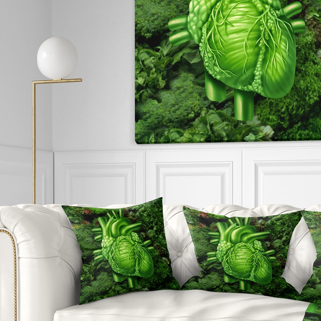 Designart Green Healthy Heart - Contemporary Throw Pillow - 16x16
