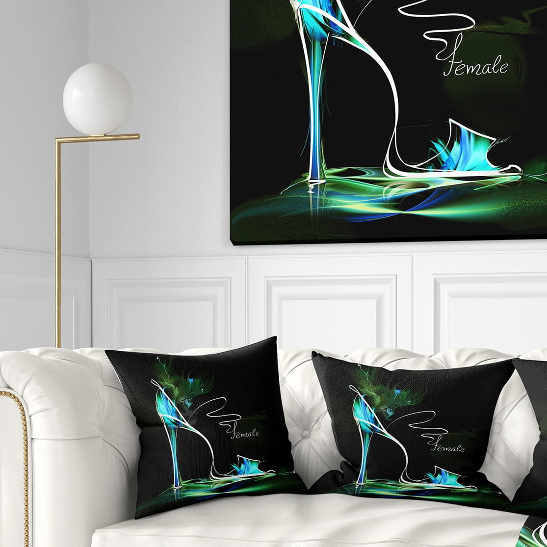 Designart Green High Heel Show - Abstract Throw Pillow - 16x16