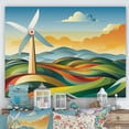thumbnail image 1 of Designart "Green Horizon Holland Wind Turbine Views I" Architecture Wall Art - Industrial Green Wind Turbines Entryway Wall Art Print, 1 of 4