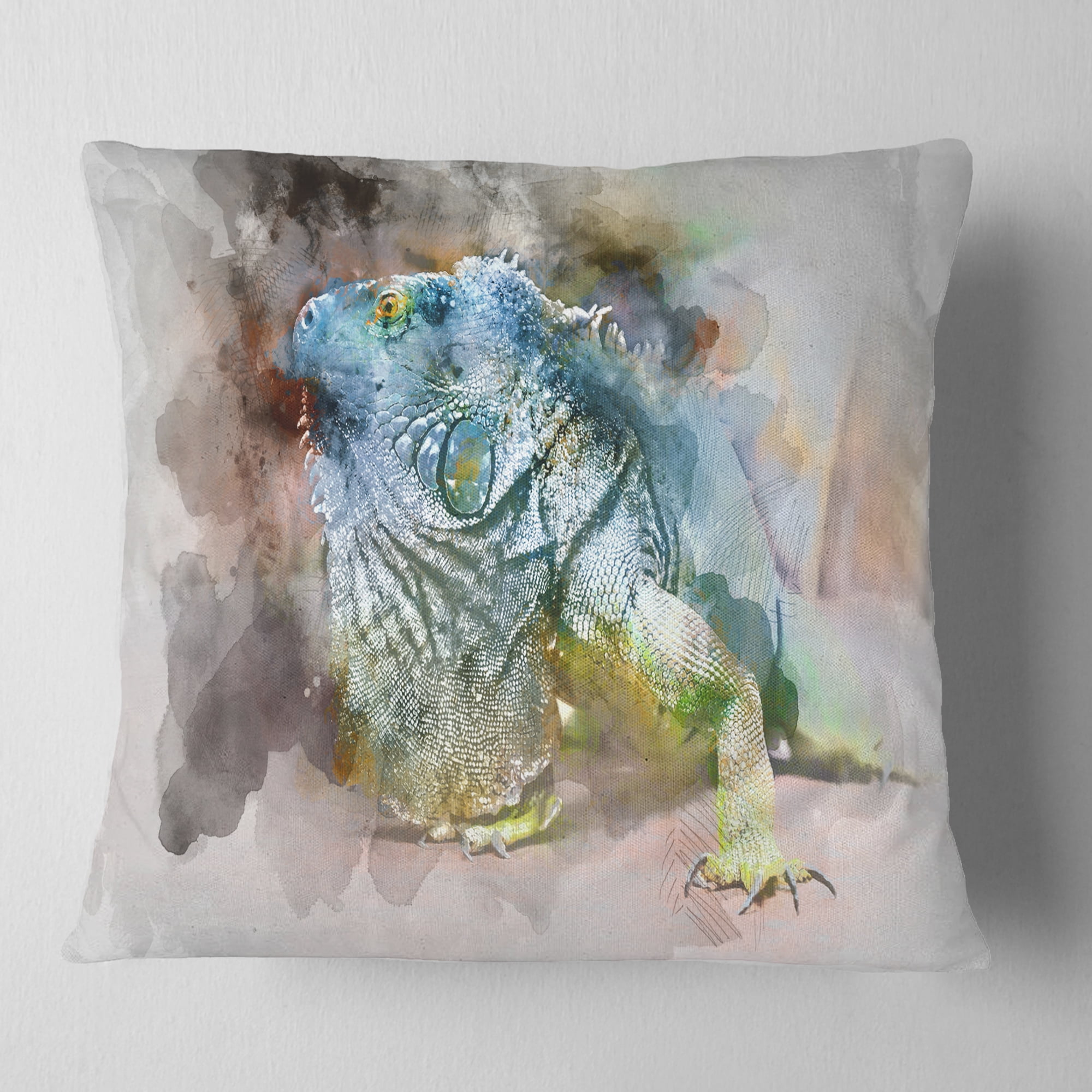 Designart Green Iguana Close Up Painting - Abstract Throw Pillow - 18x18