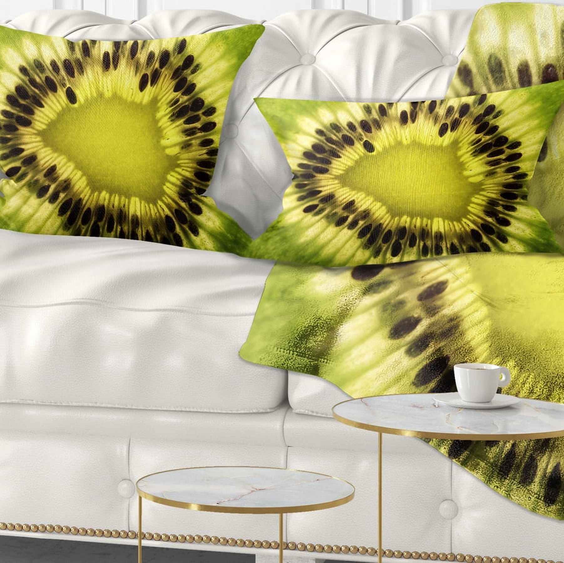 Designart Green Kiwi Seeds and Inside Pattern - Contemporary Throw Pillow - 12x20